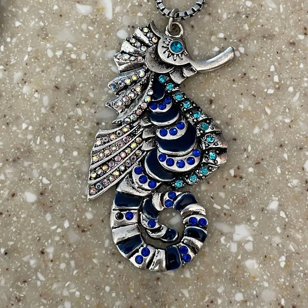 Betsey Johnson Crystal & Silvertone Seahorse Long Pendant Necklace